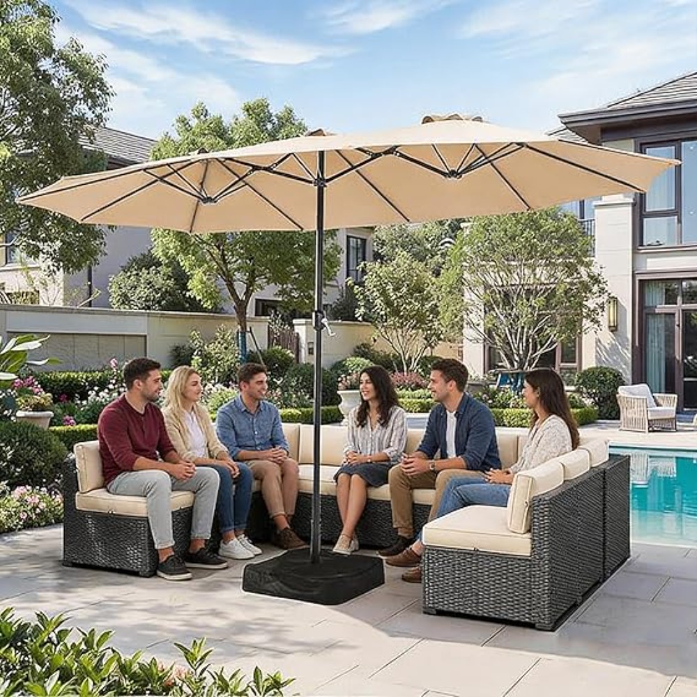 Outdoor Furniture With Umbrella - 15피트 파티오 우산(받침대 포함), 야외용 양면