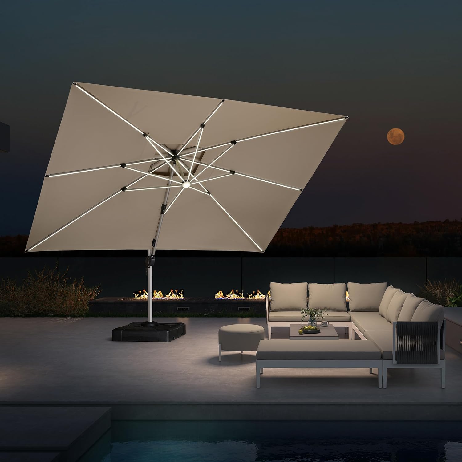 Outdoor Furniture With Umbrella - 10피트 x 13피트 더블탑 디럭스 태양광