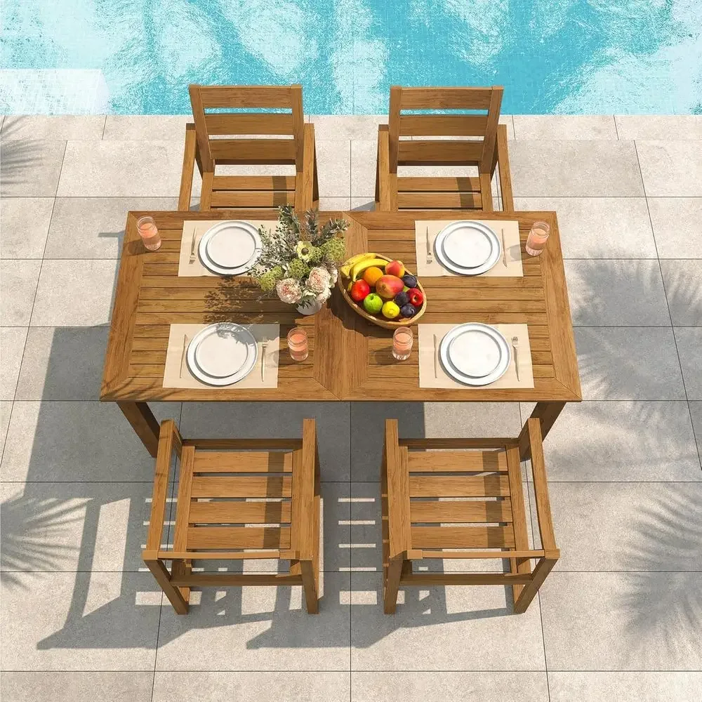 Outdoor Furniture Oil Teak - 5피스 야외 식탁 세트, 데크, 수영장