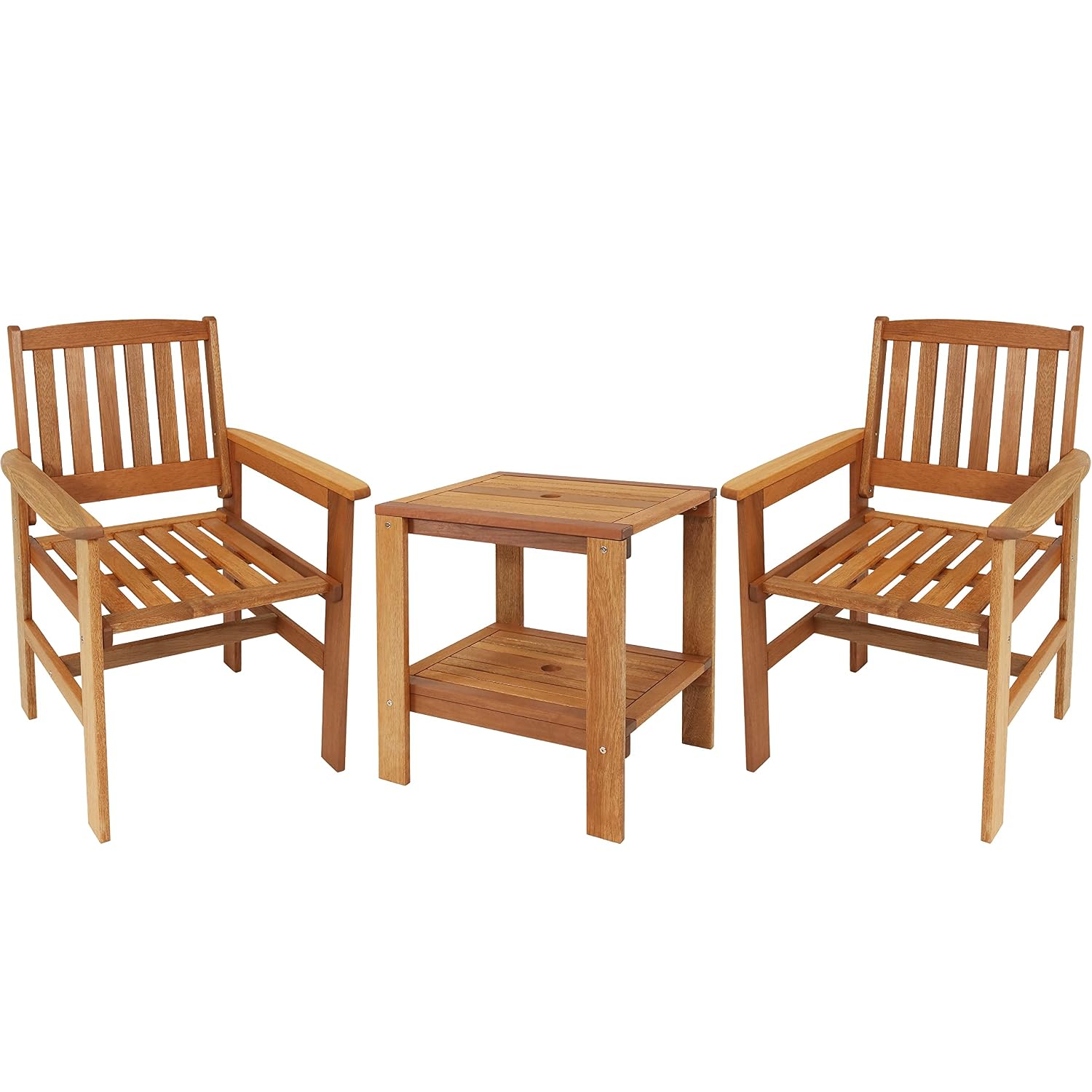 Outdoor Furniture Oil Teak - 3피스 원목 파티오 세트 (의자 2개