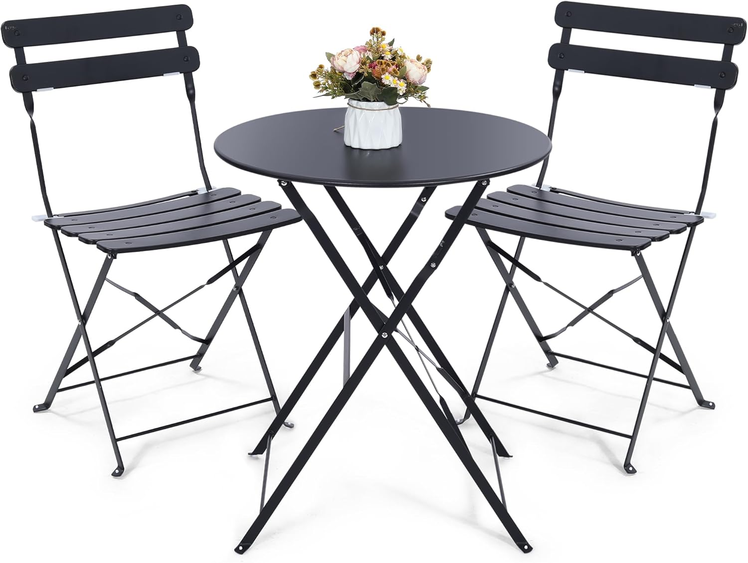 Outdoor Furniture Table And Chairs - 공간 절약형 검정색 3피스 접이식 야외