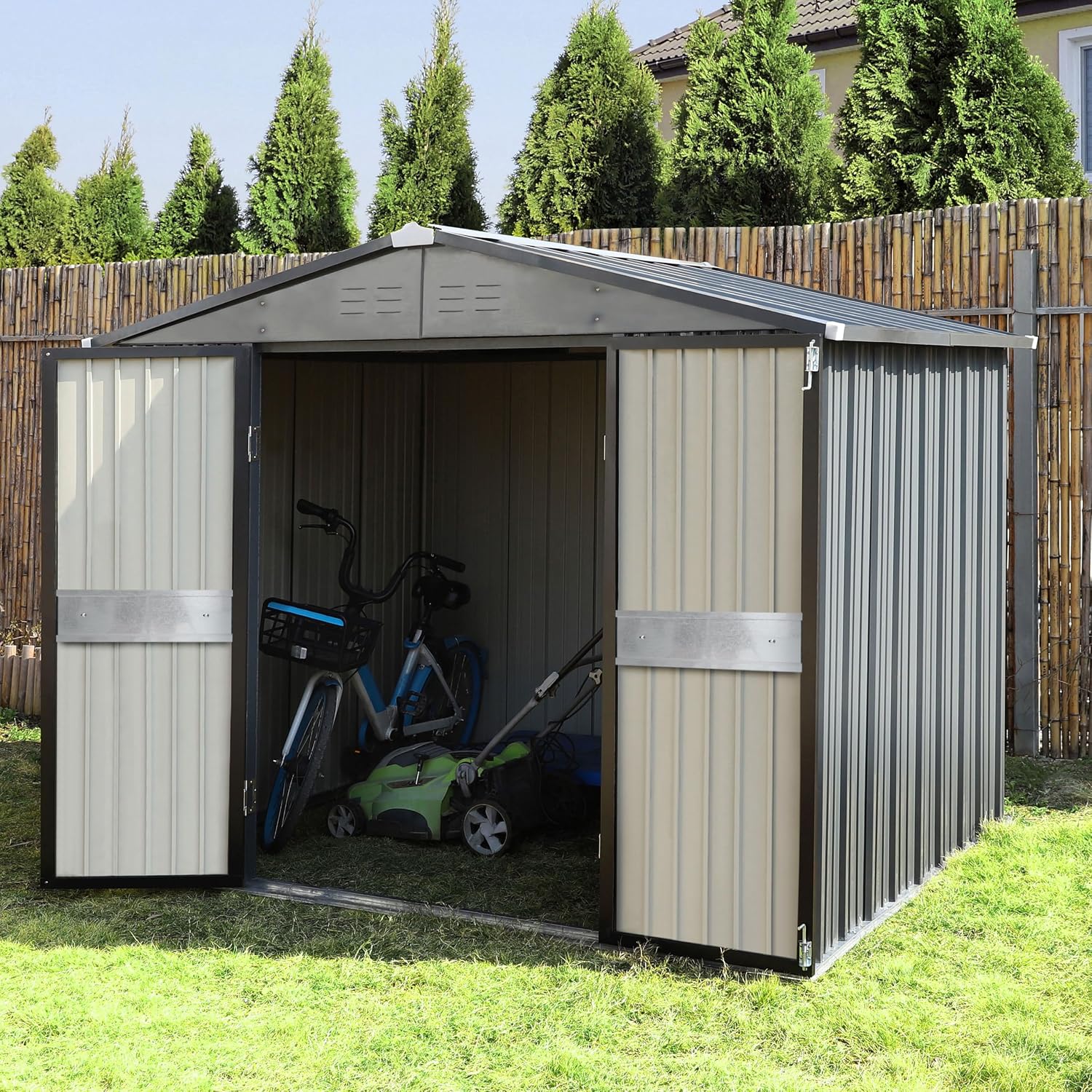 10' x 10' 야외용 이중문 창고, 정원용 금속 창 - Outdoor Furniture With Storage 리뷰 및 가격