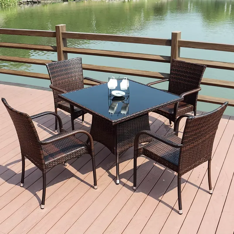 소형 금속 라탄 커피 테이블 4인용 의자 파티오 가구  - Outdoor Furniture Prices 리뷰 및 가격