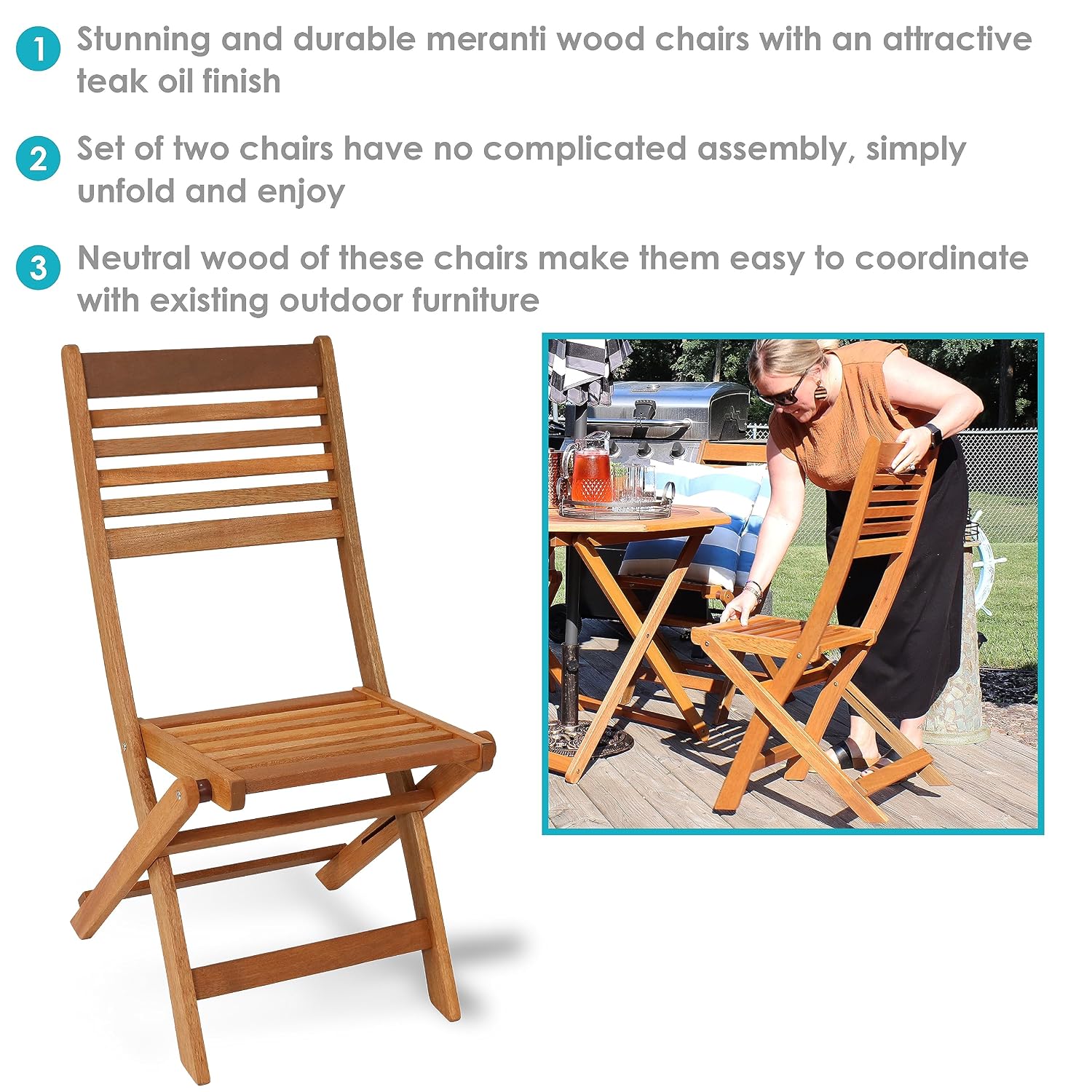 야외용 접이식 원목 파티오 의자 세트 2개, 조립 불필 - Outdoor Furniture Oil Teak 리뷰 및 가격