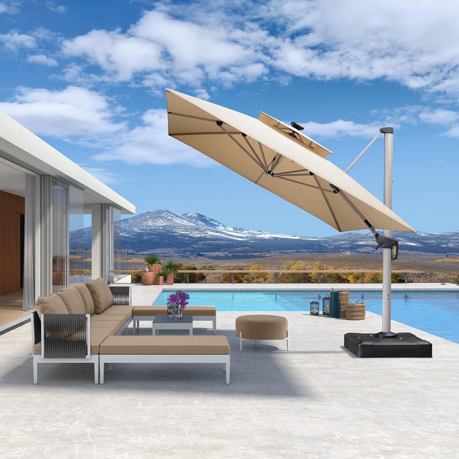 10피트 x 13피트 더블탑 디럭스 태양광 LED 직사 - Outdoor Furniture With Umbrella 리뷰 및 가격