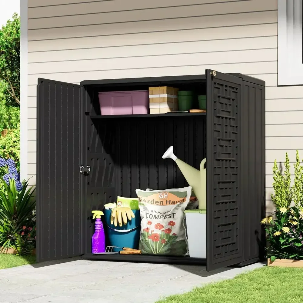 비바람에 견디는 레진 야외 보관 캐비닛, 62갤런, 데 - Outdoor Furniture With Storage 리뷰 및 가격
