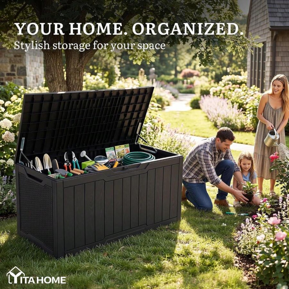100갤런 대형 야외 데크 박스 방수 레진 보관함, 잠 - Outdoor Furniture With Storage 리뷰 및 가격