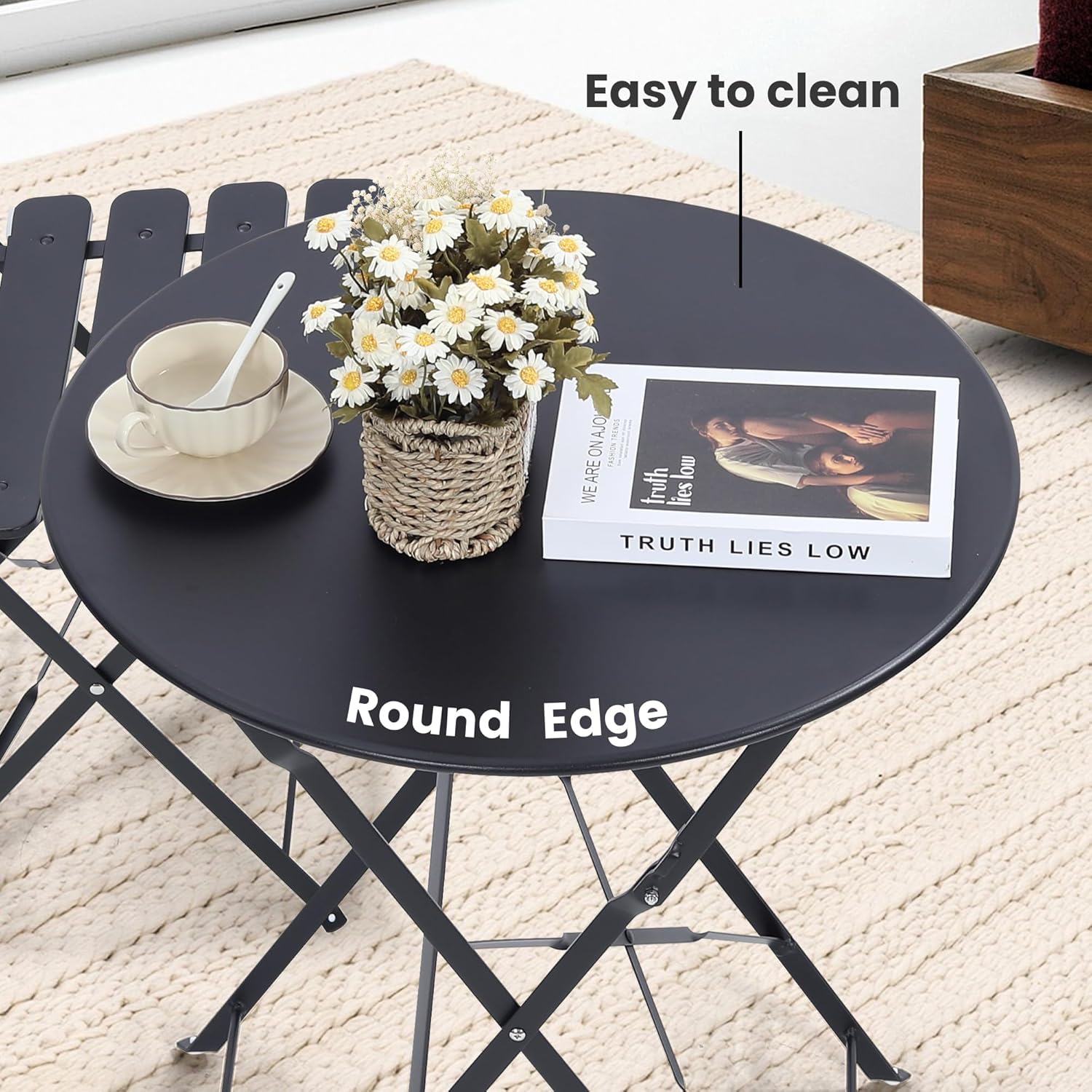 공간 절약형 검정색 3피스 접이식 야외 비스트로 세트, - Outdoor Furniture Table And Chairs 리뷰 및 가격