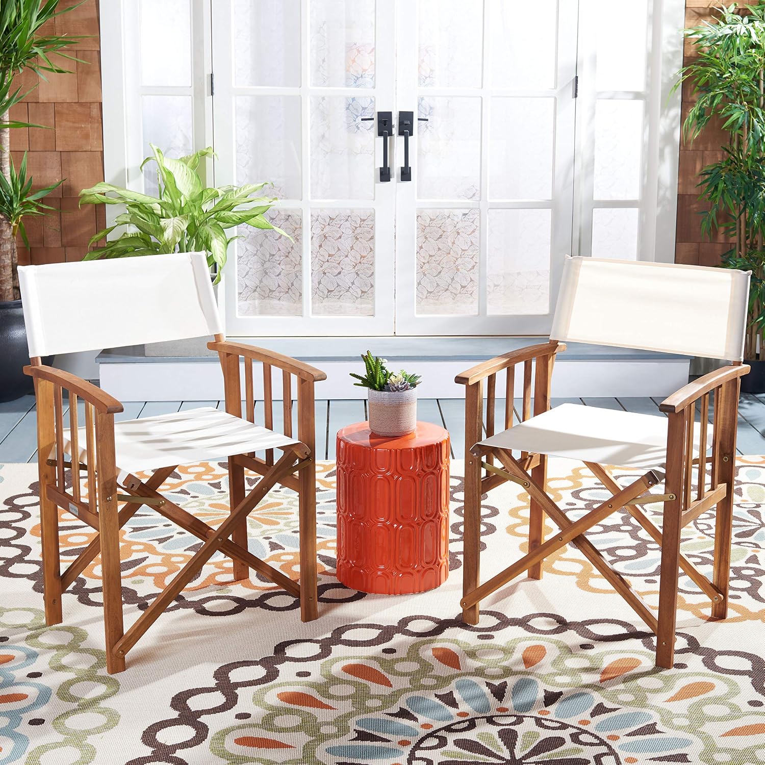 높이 조절 가능한 접이식 감독 의자 2개 세트, 천연  - Outdoor Furniture Table And Chairs 리뷰 및 가격