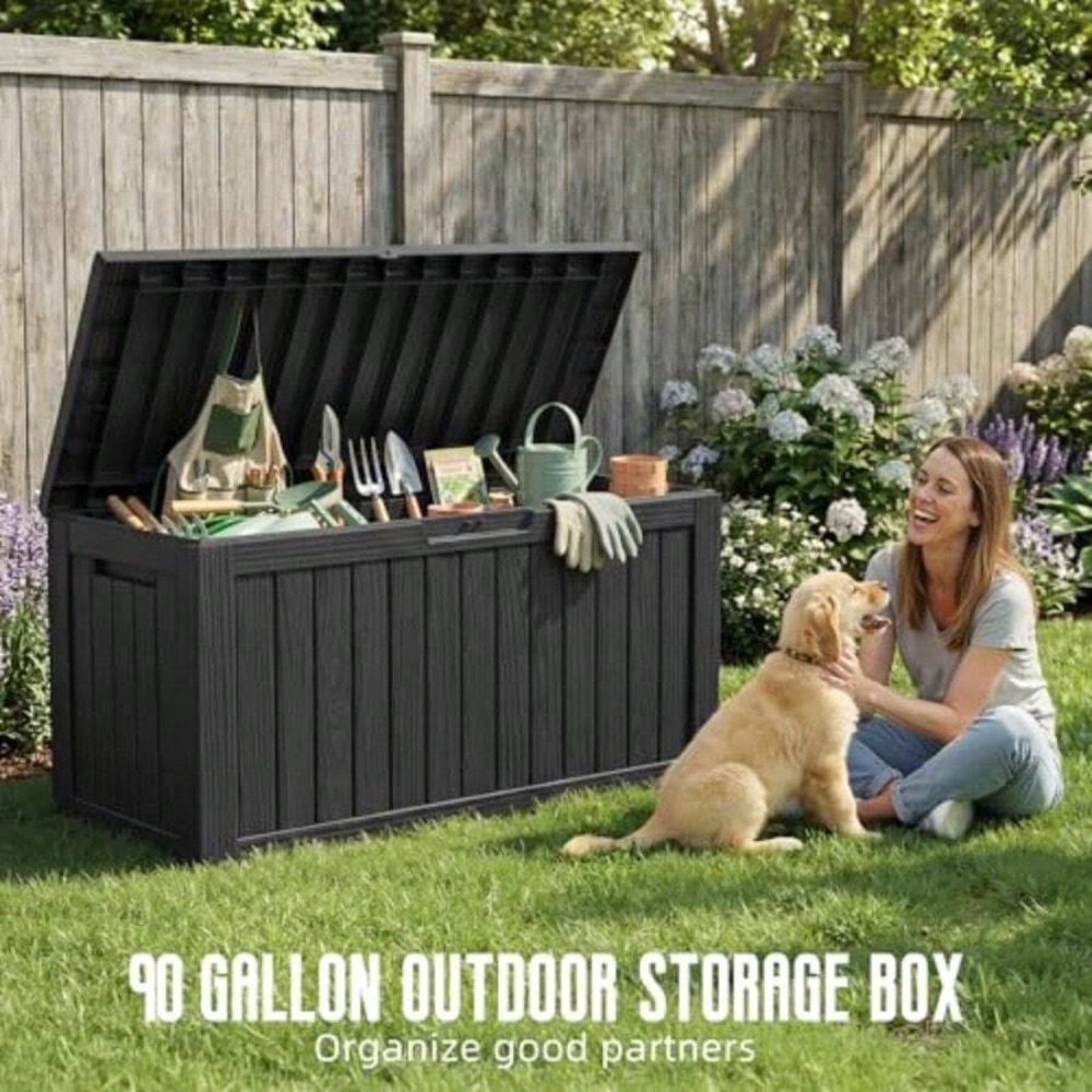 90갤런 야외 데크 박스 방수 잠금 가능 수납함 바퀴  - Outdoor Furniture With Storage 리뷰 및 가격